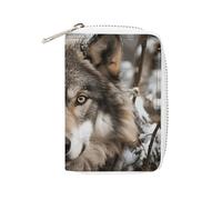MNVTSKOP Soft Leather Credit Card Holder Bank Card Case Lmage of Wolf in The Snow Business Cards Case Purse with 20 Card Slots ID Case Organizer Zipper Wallet for Women Men, Lmage of Wolf in The Snow