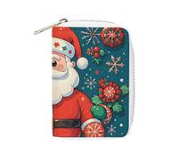 MNVTSKOP Soft Leather Credit Card Holder Bank Card Case Merry Christmas Santa Claus Business Cards Case Purse with 20 Card Slots ID Case Organizer Zipper Wallet for Women Men, Merry Christmas Santa