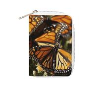MNVTSKOP Soft Leather Credit Card Holder Bank Card Case Monarch Butterflies Business Cards Case Purse with 20 Card Slots ID Case Organizer Zipper Wallet for Women Men, Monarch Butterflies, 3.15 × 4.5