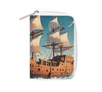 MNVTSKOP Soft Leather Credit Card Holder Bank Card Case Nordic Pirate Ship Business Cards Case Purse with 20 Card Slots ID Case Organizer Zipper Wallet for Women Men, Nordic Pirate Ship, 3.15 × 4.5