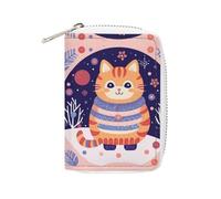 MNVTSKOP Soft Leather Credit Card Holder Bank Card Case Orange And Blue Cat Business Cards Case Purse with 20 Card Slots ID Case Organizer Zipper Wallet for Women Men, Orange And Blue Cat, 3.15 × 4.5