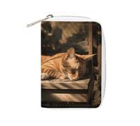 MNVTSKOP Soft Leather Credit Card Holder Bank Card Case Orange Cat Sleeping Business Cards Case Purse with 20 Card Slots ID Case Organizer Zipper Wallet for Women Men, Orange Cat Sleeping, 3.15 × 4.5