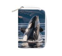 MNVTSKOP Soft Leather Credit Card Holder Bank Card Case Orca Killer Whale Business Cards Case Purse with 20 Card Slots ID Case Organizer Zipper Wallet for Women Men, Orca Killer Whale, 3.15 × 4.5