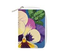 MNVTSKOP Soft Leather Credit Card Holder Bank Card Case Pansy Perfection Print Business Cards Case Purse with 20 Card Slots ID Case Organizer Zipper Wallet for Women Men, Pansy Perfection Print, 3.15