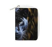 MNVTSKOP Soft Leather Credit Card Holder Bank Card Case Panther With Blue Eyes Business Cards Case Purse with 20 Card Slots ID Case Organizer Zipper Wallet for Women Men, Panther With Blue Eyes, 3.15
