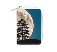 MNVTSKOP Soft Leather Credit Card Holder Bank Card Case Pine Trees of The Moon Business Cards Case Purse with 20 Card Slots ID Case Organizer Zipper Wallet for Women Men, Pine Trees of The Moon, 3.15