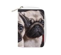 MNVTSKOP Soft Leather Credit Card Holder Bank Card Case Puppys Pug Business Cards Case Purse with 20 Card Slots ID Case Organizer Zipper Wallet for Women Men, Puppys Pug, 3.15 × 4.5 inches, Casual
