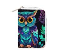 MNVTSKOP Soft Leather Credit Card Holder Bank Card Case Purple And Green Owl Business Cards Case Purse with 20 Card Slots ID Case Organizer Zipper Wallet for Women Men, Purple And Green Owl, 3.15 ×