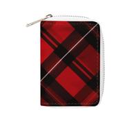 MNVTSKOP Soft Leather Credit Card Holder Bank Card Case Red And Black Plaid Business Cards Case Purse with 20 Card Slots ID Case Organizer Zipper Wallet for Women Men, Red And Black Plaid, 3.15 × 4.5