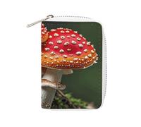 MNVTSKOP Soft Leather Credit Card Holder Bank Card Case Red Cap Mushrooms Business Cards Case Purse with 20 Card Slots ID Case Organizer Zipper Wallet for Women Men, Red Cap Mushrooms, 3.15 × 4.5