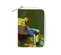 MNVTSKOP Soft Leather Credit Card Holder Bank Card Case Red Eyed Tree Frog Business Cards Case Purse with 20 Card Slots ID Case Organizer Zipper Wallet for Women Men, Red Eyed Tree Frog, 3.15 × 4.5