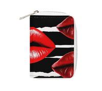 MNVTSKOP Soft Leather Credit Card Holder Bank Card Case Red Lips Kiss Business Cards Case Purse with 20 Card Slots ID Case Organizer Zipper Wallet for Women Men, Red Lips Kiss, 3.15 × 4.5 inches