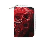 MNVTSKOP Soft Leather Credit Card Holder Bank Card Case Red Rose Love Heart Business Cards Case Purse with 20 Card Slots ID Case Organizer Zipper Wallet for Women Men, Red Rose Love Heart, 3.15 × 4.5