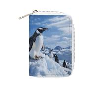 MNVTSKOP Soft Leather Credit Card Holder Bank Card Case Snow Mountain Penguin Business Cards Case Purse with 20 Card Slots ID Case Organizer Zipper Wallet for Women Men, Snow Mountain Penguin, 3.15 ×