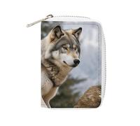 MNVTSKOP Soft Leather Credit Card Holder Bank Card Case Snow Mountain Wild Wolf Business Cards Case Purse with 20 Card Slots ID Case Organizer Zipper Wallet for Women Men, Snow Mountain Wild Wolf