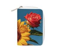 MNVTSKOP Soft Leather Credit Card Holder Bank Card Case Sunflower Rose Business Cards Case Purse with 20 Card Slots ID Case Organizer Zipper Wallet for Women Men, Sunflower Rose, 3.15 × 4.5 inches