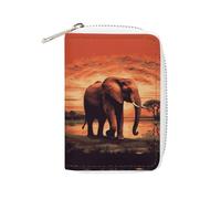 MNVTSKOP Soft Leather Credit Card Holder Bank Card Case Sunset Elephant Business Cards Case Purse with 20 Card Slots ID Case Organizer Zipper Wallet for Women Men, Sunset Elephant, 3.15 × 4.5 inches