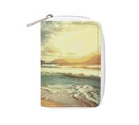 MNVTSKOP Soft Leather Credit Card Holder Bank Card Case Sunset on The Beach Business Cards Case Purse with 20 Card Slots ID Case Organizer Zipper Wallet for Women Men, Sunset on The Beach, 3.15 × 4.5