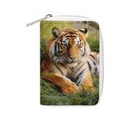 MNVTSKOP Soft Leather Credit Card Holder Bank Card Case Tiger Laying on The Grass Business Cards Case Purse with 20 Card Slots ID Case Organizer Zipper Wallet for Women Men, Tiger Laying on The Grass