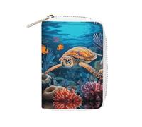 MNVTSKOP Soft Leather Credit Card Holder Bank Card Case Tropical Fish Starfish Business Cards Case Purse with 20 Card Slots ID Case Organizer Zipper Wallet for Women Men, Tropical Fish Starfish, 3.15