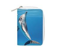 MNVTSKOP Soft Leather Credit Card Holder Bank Card Case Two Dolphins Business Cards Case Purse with 20 Card Slots ID Case Organizer Zipper Wallet for Women Men, Two Dolphins, 3.15 × 4.5 inches, Casual