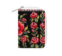 MNVTSKOP Soft Leather Credit Card Holder Bank Card Case Ukrainian Embroidery Style Rose Business Cards Case Purse with 20 Card Slots ID Case Organizer Zipper Wallet for Women Men, Ukrainian Embroidery