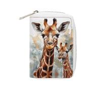 MNVTSKOP Soft Leather Credit Card Holder Bank Card Case Watercolor Deer Giraffe Business Cards Case Purse with 20 Card Slots ID Case Organizer Zipper Wallet for Women Men, Watercolor Deer Giraffe