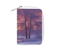 MNVTSKOP Soft Leather Credit Card Holder Bank Card Case Winter Landscape Business Cards Case Purse with 20 Card Slots ID Case Organizer Zipper Wallet for Women Men, Winter Landscape, 3.15 × 4.5 inches