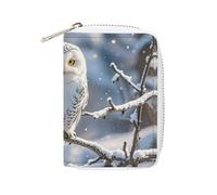 MNVTSKOP Soft Leather Credit Card Holder Bank Card Case Winter White Owl Business Cards Case Purse with 20 Card Slots ID Case Organizer Zipper Wallet for Women Men, Winter White Owl, 3.15 × 4.5 inches