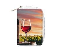 MNVTSKOP Soft Leather Credit Card Holder Bank Card Case Wooden Wine Barrel on Wine Bottle Business Cards Case Purse with 20 Card Slots ID Case Organizer Zipper Wallet for Women Men, Wooden Wine Barrel