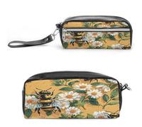 MNVTSKOP Spring Summer Bee Makeup Bag Small Cosmetic Travel Case Portable Stationery Organizer for Women Teacher