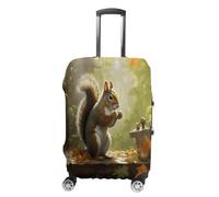 MNVTSKOP Squirrel Eats Nuts Luggage Covers Scratch-Resistant Washable Suitcase Cover Polyester Elastic Travel Baggage Protector for Suitcase Protector Cover, White, S