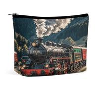 MNVTSKOP Steam Locomotive Train Cosmetic Bag Large Capacity Travel Makeup Bag Trendy Portable Toiletry Bag for Women