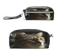 MNVTSKOP Tabby Cat Makeup Bag Small Cosmetic Travel Case Portable Stationery Organizer for Women Teacher