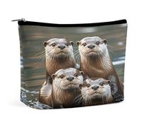 MNVTSKOP Three Brown Otters Cosmetic Bag Large Capacity Travel Makeup Bag Trendy Portable Toiletry Bag for Women