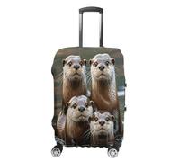 MNVTSKOP Three Brown Otters Luggage Covers Scratch-Resistant Washable Suitcase Cover Polyester Elastic Travel Baggage Protector for Suitcase Protector Cover, White, M
