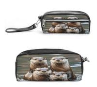 MNVTSKOP Three Brown Otters Makeup Bag Small Cosmetic Travel Case Portable Stationery Organizer for Women Teacher
