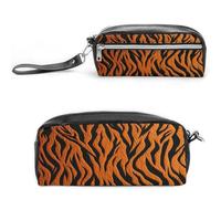 MNVTSKOP Tiger Stripes Orange Makeup Bag Small Cosmetic Travel Case Portable Stationery Organizer for Women Teacher