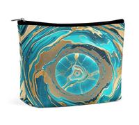 MNVTSKOP Turquoise Blue Gold Marble Cosmetic Bag Large Capacity Travel Makeup Bag Trendy Portable Toiletry Bag for Women