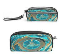 MNVTSKOP Turquoise Blue Gold Marble Makeup Bag Small Cosmetic Travel Case Portable Stationery Organizer for Women Teacher