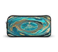 MNVTSKOP Turquoise Blue Gold Marble Pencil Case Large Capacity Pencil Pouch Office Pencil Bag for Men Women Desk Organizer