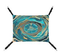 MNVTSKOP Turquoise Blue Gold Marble Pet Hammock Breathable Cat Hanging Hammock with Adjustable Straps and Metal Hooks Plush Small Animal Soft Hideout Bed for Indoor and Outdoor