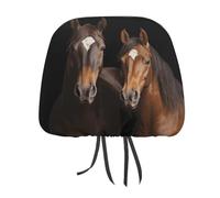 MNVTSKOP Two Horses Standing on Black Background Headrest Covers for Cars Universal Anti-Dirty Car Head Rest Protector Easy to Install Durable Breathable Vehicle Accessories for Auto Trucks SUVs