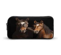 MNVTSKOP Two Horses Standing on Black Background Pencil Case Large Capacity Pencil Pouch Office Pencil Bag for Men Women Desk Organizer