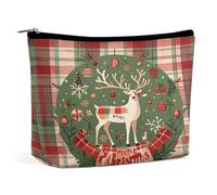 MNVTSKOP Vintage Woodgrain Christmas Wildlife Cosmetic Bag Large Capacity Travel Makeup Bag Trendy Portable Toiletry Bag for Women