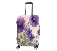 MNVTSKOP Watercolor Style Purple Flowers Luggage Covers Scratch-Resistant Washable Suitcase Cover Polyester Elastic Travel Baggage Protector for Suitcase Protector Cover, White, S