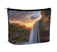 MNVTSKOP Waterfall at Sunset Cosmetic Bag Large Capacity Travel Makeup Bag Trendy Portable Toiletry Bag for Women