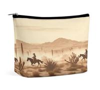 MNVTSKOP West Desert Green with Cowboys Riding Horses Cosmetic Bag Large Capacity Travel Makeup Bag Trendy Portable Toiletry Bag for Women