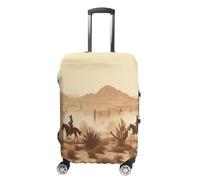 MNVTSKOP West Desert Green with Cowboys Riding Horses Luggage Covers Scratch-Resistant Washable Suitcase Cover Polyester Elastic Travel Baggage Protector for Suitcase Protector Cover, White, L