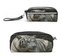 MNVTSKOP White Bengal Tiger Makeup Bag Small Cosmetic Travel Case Portable Stationery Organizer for Women Teacher